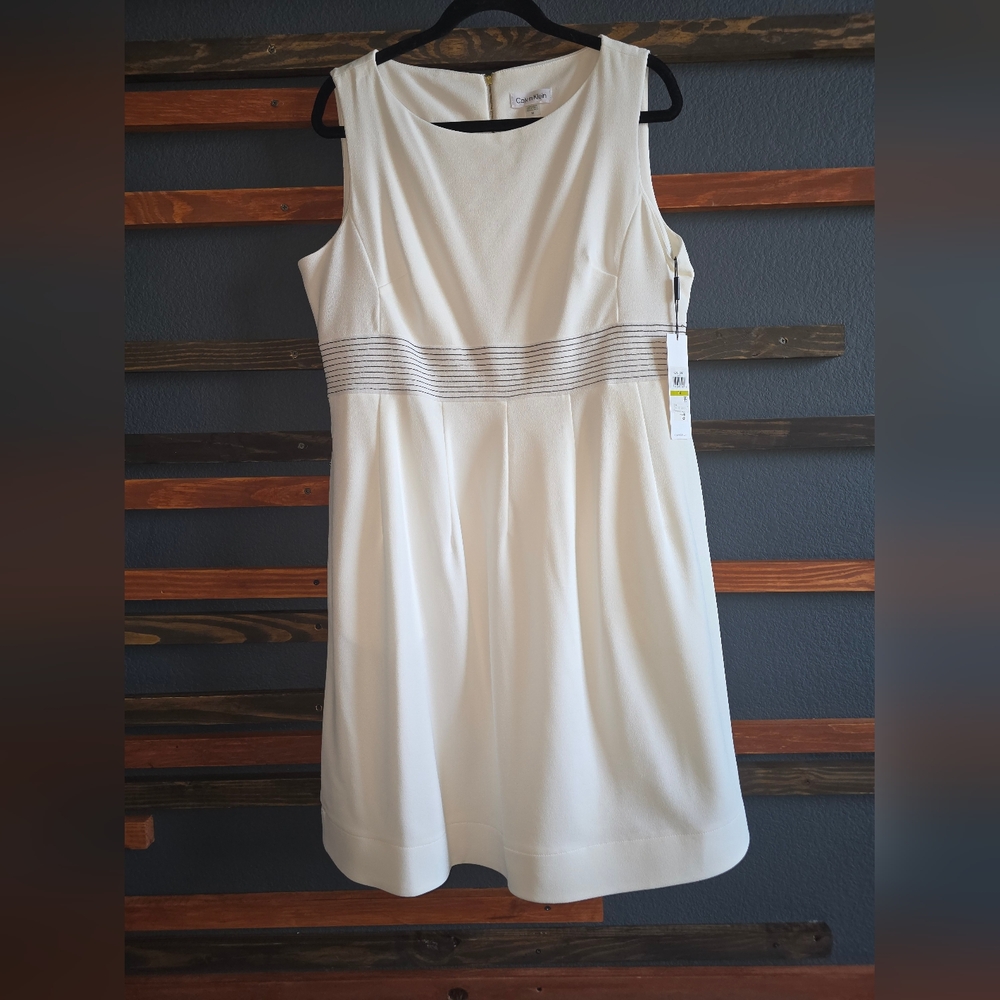 Clearance Calvin Klein Cream Mini Dress Black Stripes Empire Waist Size 14 NWT